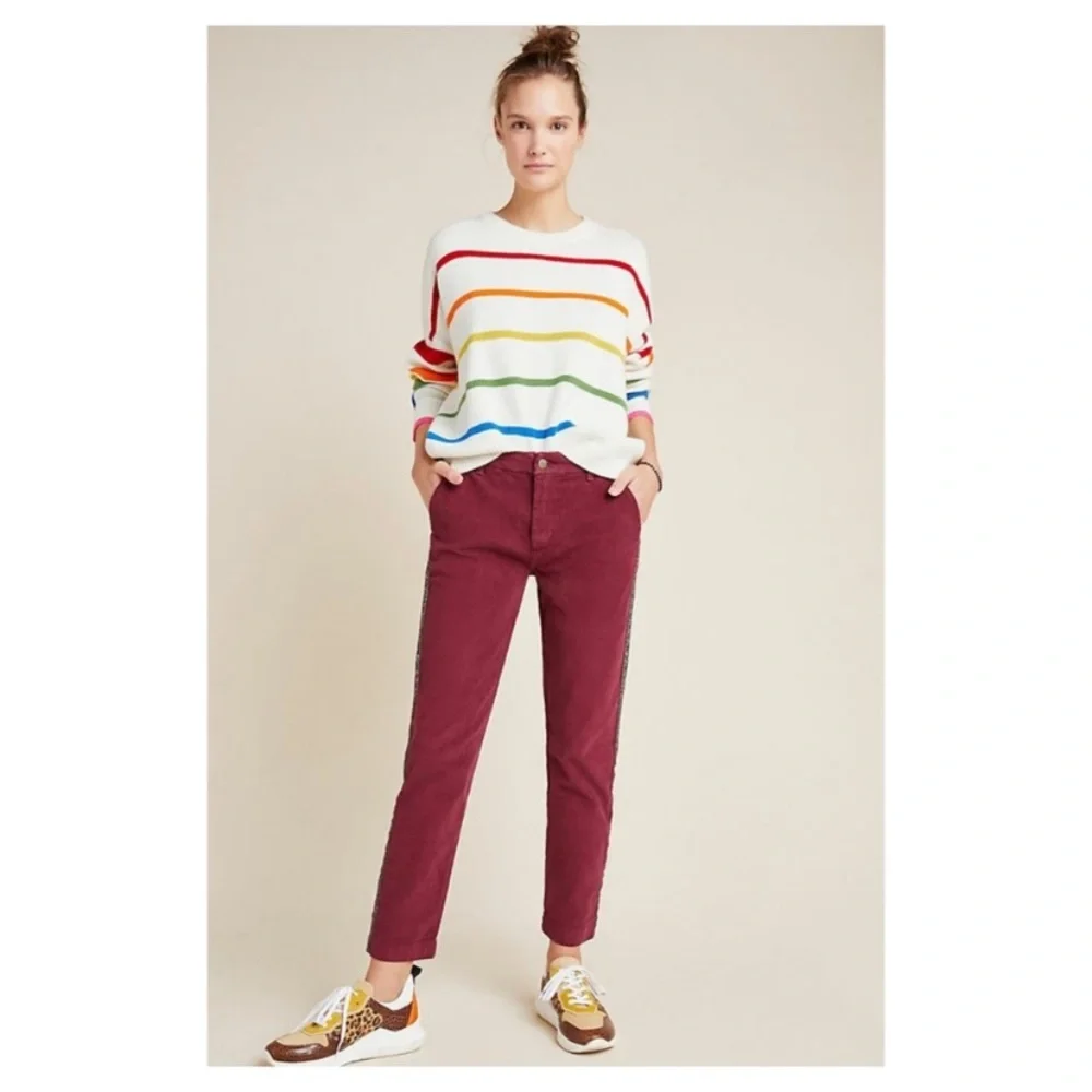 NWT Anthropologie Sundry Leopard Corduroy Trousers Pants Wine Maroon 27 28 - Picture 2 of 6